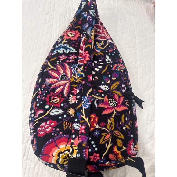 Vera Bradley Floral Quilted Sling Backpack With Adjustable Strap Black Multicolo - Picture 2 of 6